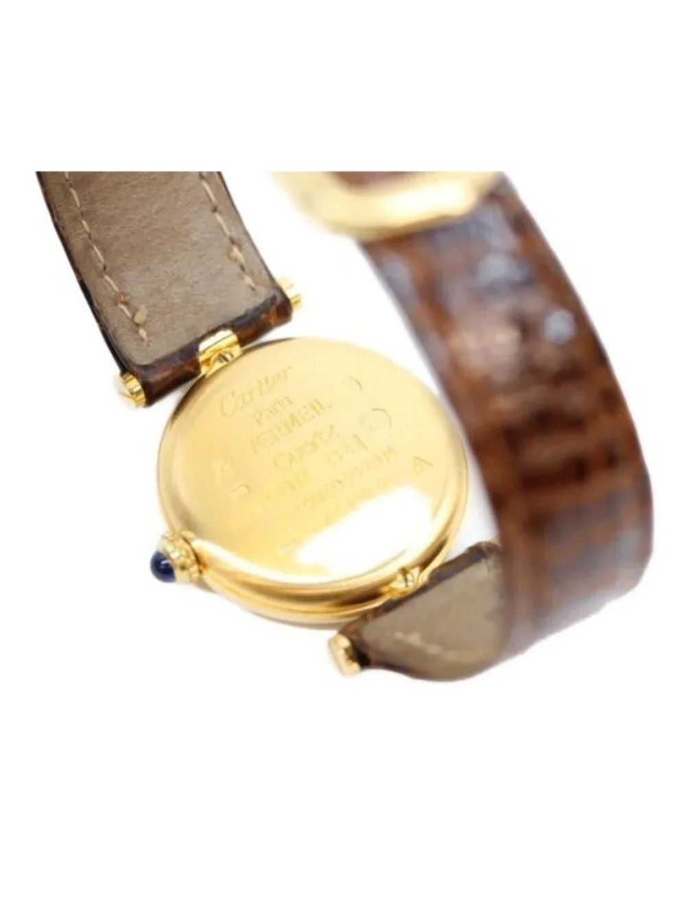 Cartier 925 Must Vende Mevermeil SM Side Trinity Dial Quartz Leather